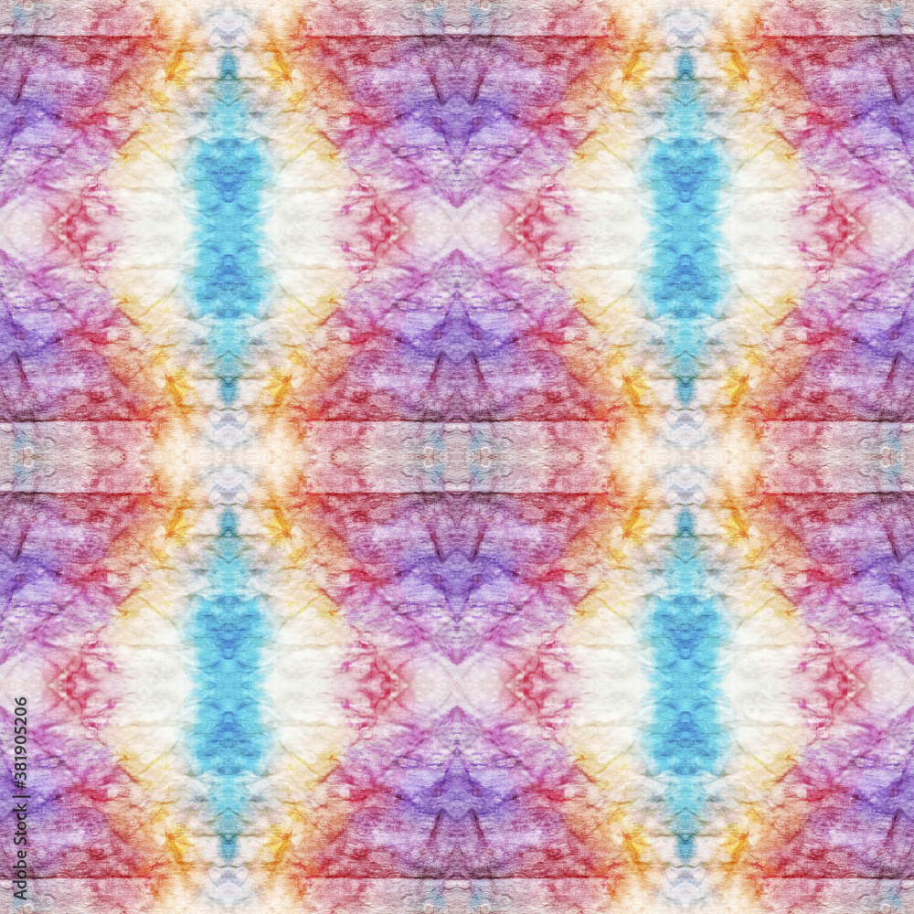 Seamless Tie Dye Pattern. Pastel Violet, Blue and White Textile Print. Asian Backdrop.  Colorful Natural Ethnic Illustration. Seamless Tie Dye Design.