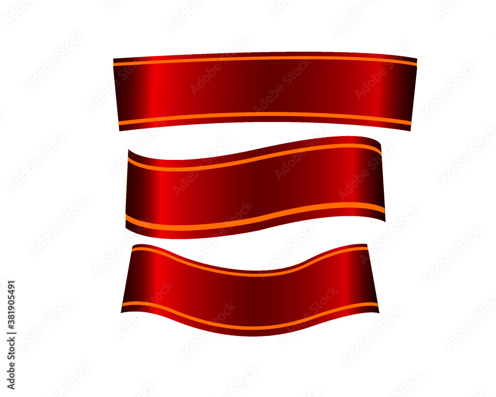 red ribbon with golden stripes banner set red ribbon with golden stripes banner set