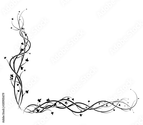 black ivy corner frame on white background vine