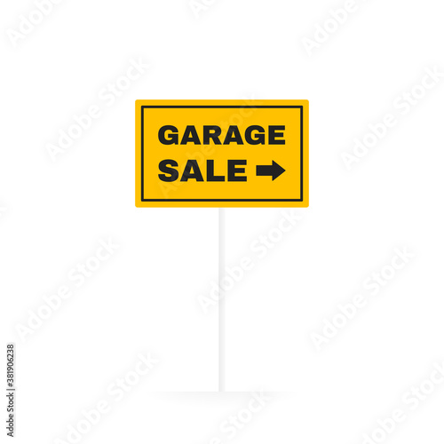 Garage sale geometric banner on a board. Road Signs board for sale, promotion and advensering. Vector illustration