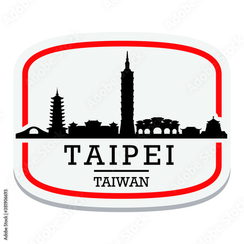 Taipei Taiwan Label Stamp Icon Skyline City Design Tourism Logo.