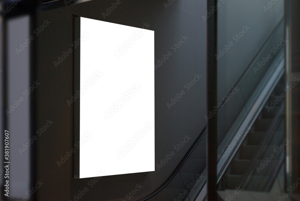 City light mockup beside escalator on shopping mall wall City light mockup beside escalator on shopping mall wall