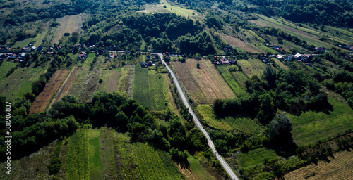 Aerial view of two country roads meeting in a T-intersection