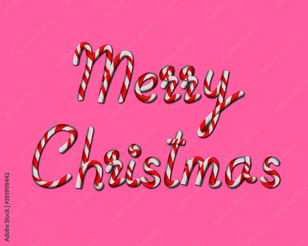 Merry Christmas text in candy cane design on pink background