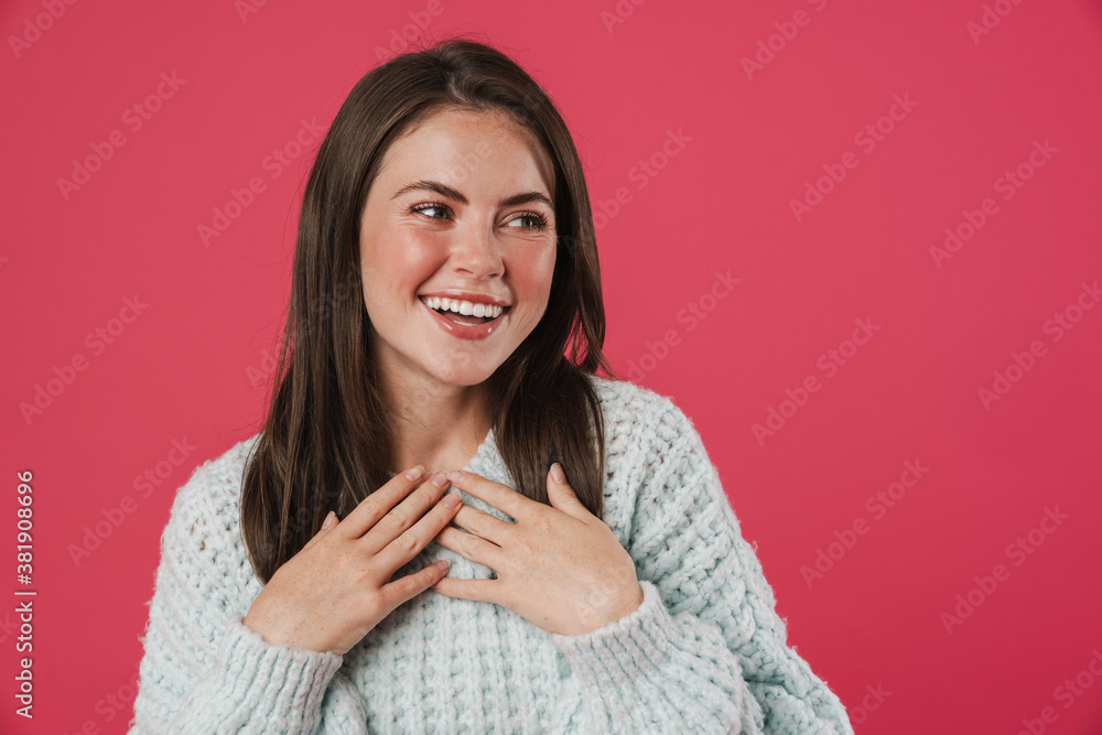 Image of happy beautiful girl posing and smiling at camera Image of happy beautiful girl posing and smiling at camera