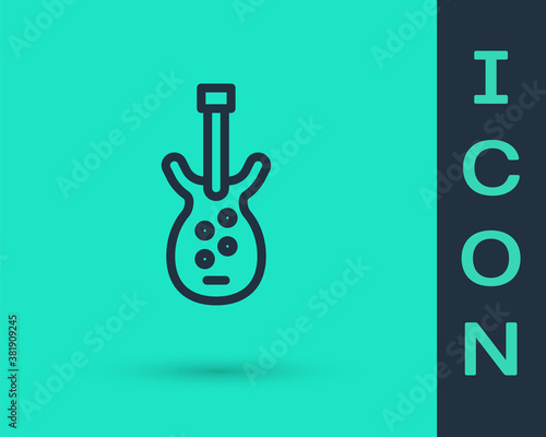 Black line Electric bass guitar icon isolated on green background. Vector.