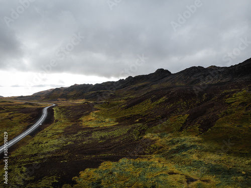 Kleifarvatn lake, Iceland - Road through Icelandic landscape