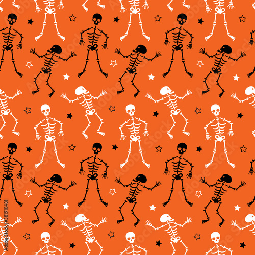 seamless skeletons and stars Halloween vector pattern
