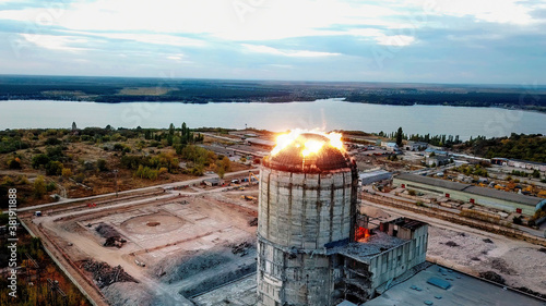 Принти на полотні Demolition of old industrial building by exploding dynamite, aerial view