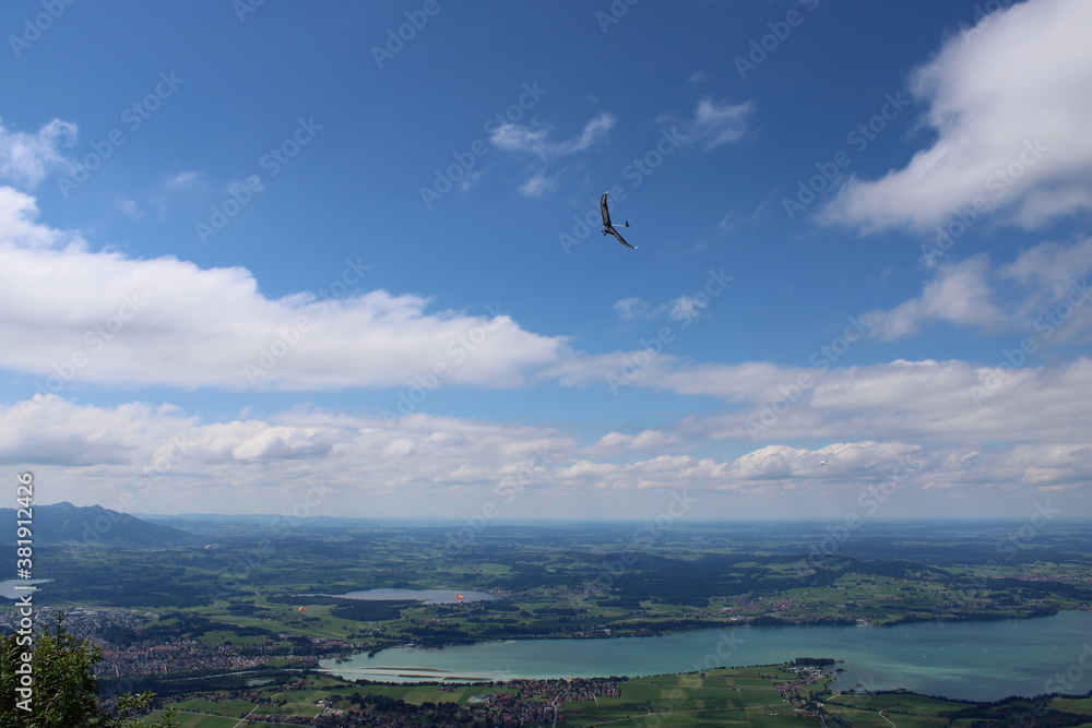 Enjoying the great panoramic view while flying along the Allgau alps. Enjoying the great panoramic view while flying along the Allgau alps.