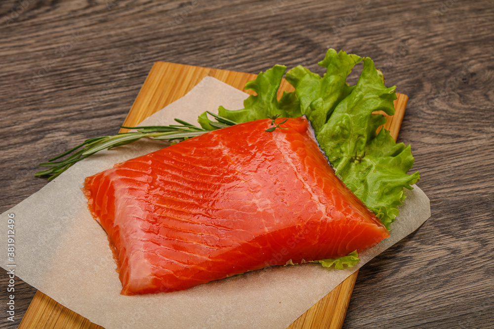 Salmon piece steak served rosemary Salmon piece steak served rosemary