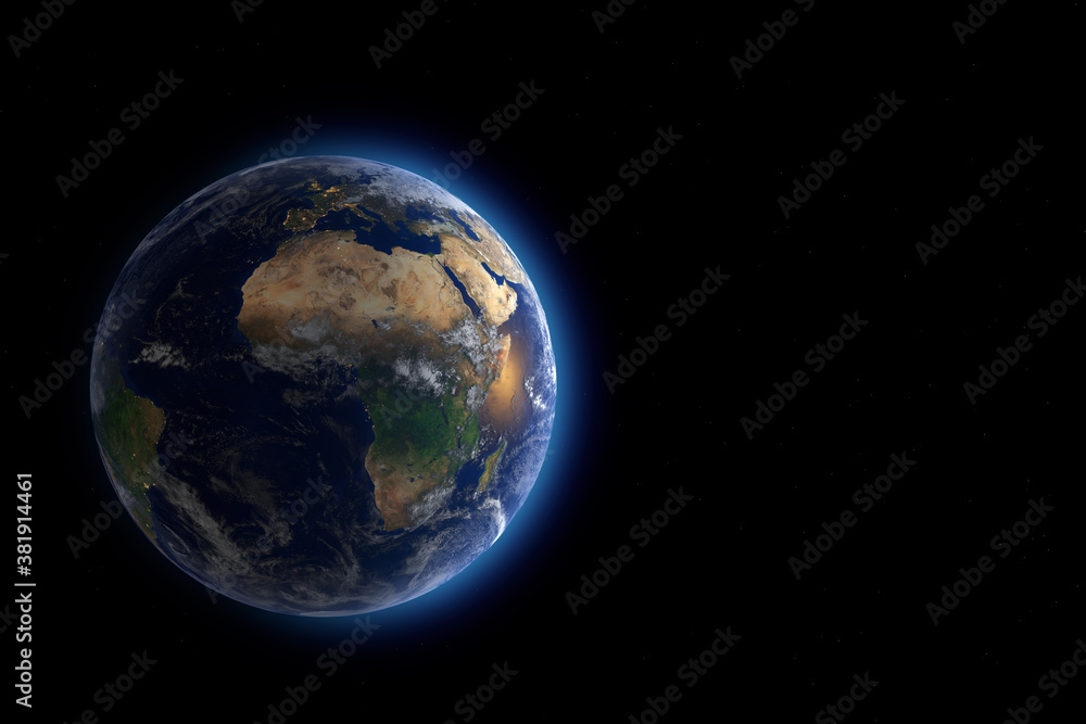 Blue Planet Earth Globe View from Space. Elements of this image furnished by NASA. 3d Rendering