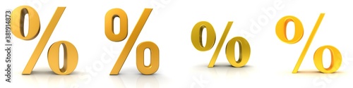 Percent percentage % sign percentile symbol golden interest rate sale finance icon 3d rendering isolated on white background