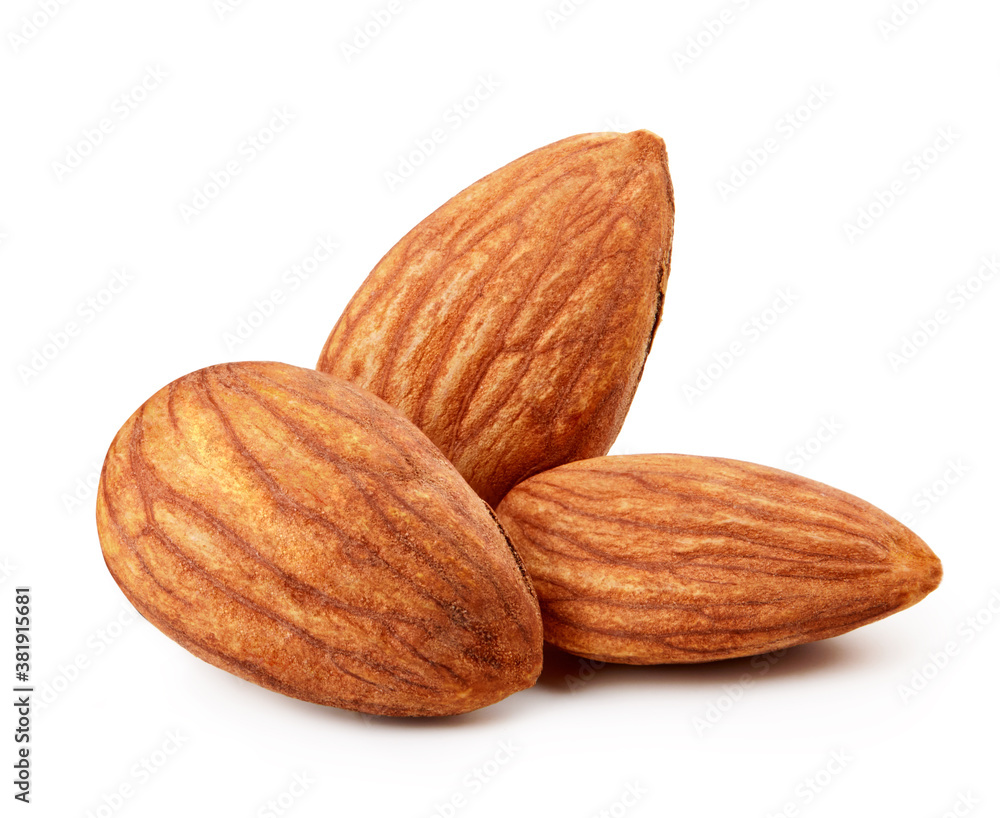 Closeup of almonds, isolated on white background Closeup of almonds, isolated on white background