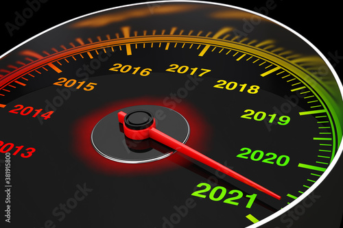 Conceptual 2021 New Year Speedometer. 3d Rendering