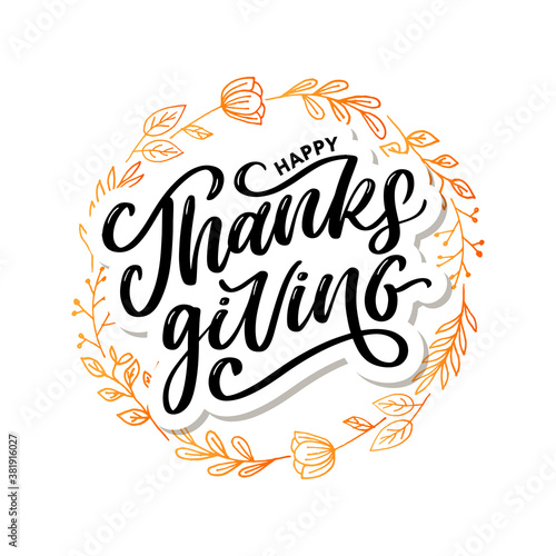 happy thanksgiving lettering calligraphy text brush vector