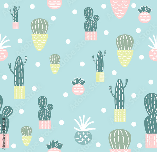 Cute doodle Cactus seamless pattern