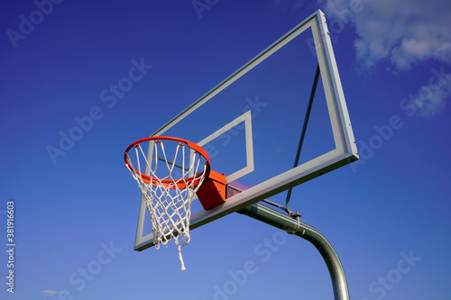 basketball hoop on the background of blue sky