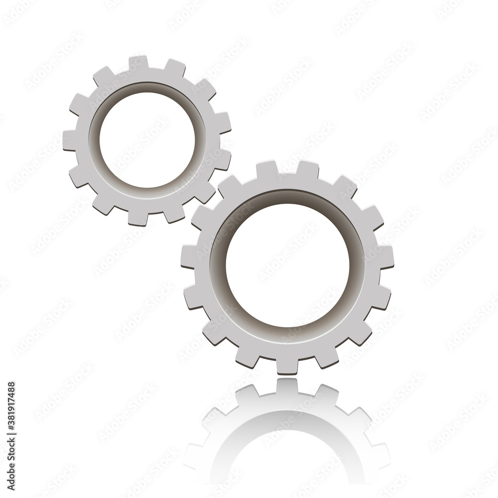 Gears with reflection. Vector icon. Mechanical gear. The image of the gear. Cogwheel gear