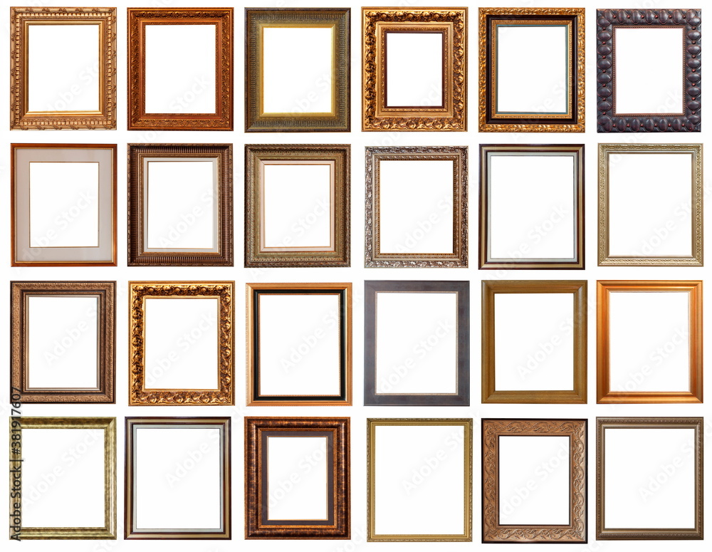 frames for paintings antique gold gilding set isolated on white background frames for paintings antique gold gilding set isolated on white background