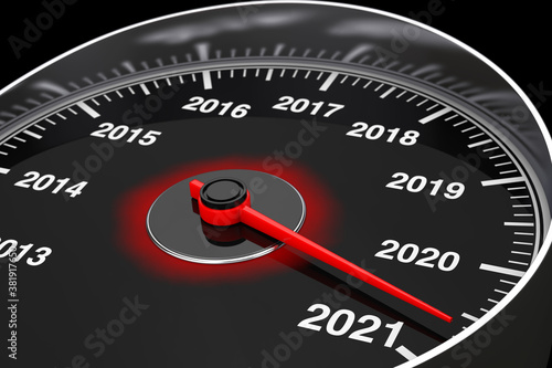 Conceptual 2021 New Year Speedometer. 3d Rendering