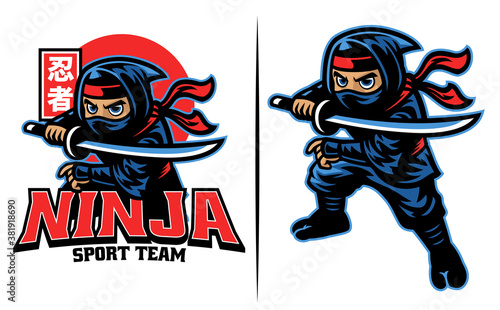 cartoon of ninja warrior with the katana sword