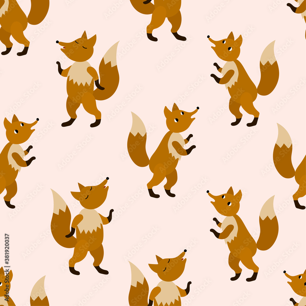 Cute  minimalistic  pattern with foxes   on the pink  background. In Scandinavian style. For textiles, wallpapers, designer paper, etc