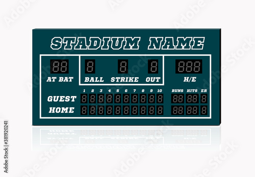 Electronic baseball scoreboard with blank Home and Visitor space. illustration on white