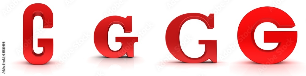 G letter red signs alphabet capital letter set 3d rendering isolated on white background G letter red signs alphabet capital letter set 3d rendering isolated on white background