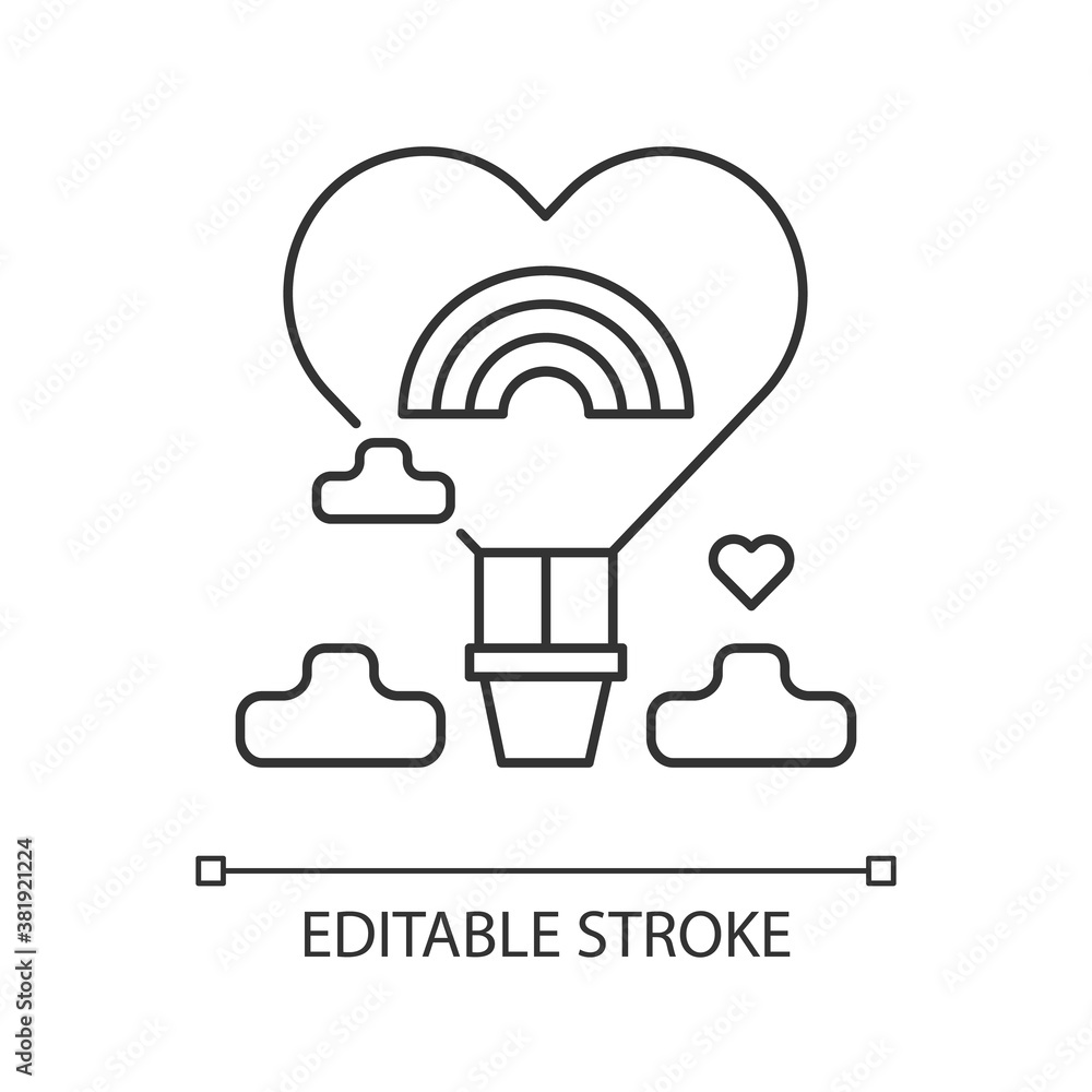 Love balloon pixel perfect linear icon. Free love. Heart air balloon. LGBTQ community celebration. Thin line customizable illustration. Contour symbol. Vector isolated outline drawing. Editable stroke Love balloon pixel perfect linear icon. Free love. Heart air balloon. LGBTQ community celebration. Thin line customizable illustration. Contour symbol. Vector isolated outline drawing. Editable stroke