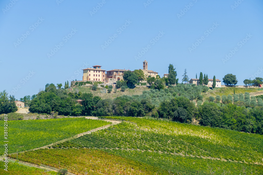 Landscape panorama from Tuscany, in the Chianti region. Italy. San Gimignano