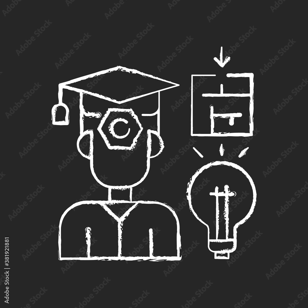Case based exam chalk white icon on black background. Problems solution and idea. Hard skills. Defence of competition. Examination. Isolated vector chalkboard illustration Case based exam chalk white icon on black background. Problems solution and idea. Hard skills. Defence of competition. Examination. Isolated vector chalkboard illustration