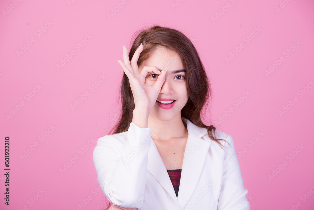 Portrait of beautiful asia young woman, on pink color background with copy space. Human face expressions, emotions feelings, body language,beauty and fashion concept. Portrait of beautiful asia young woman, on pink color background with copy space. Human face expressions, emotions feelings, body language,beauty and fashion concept.