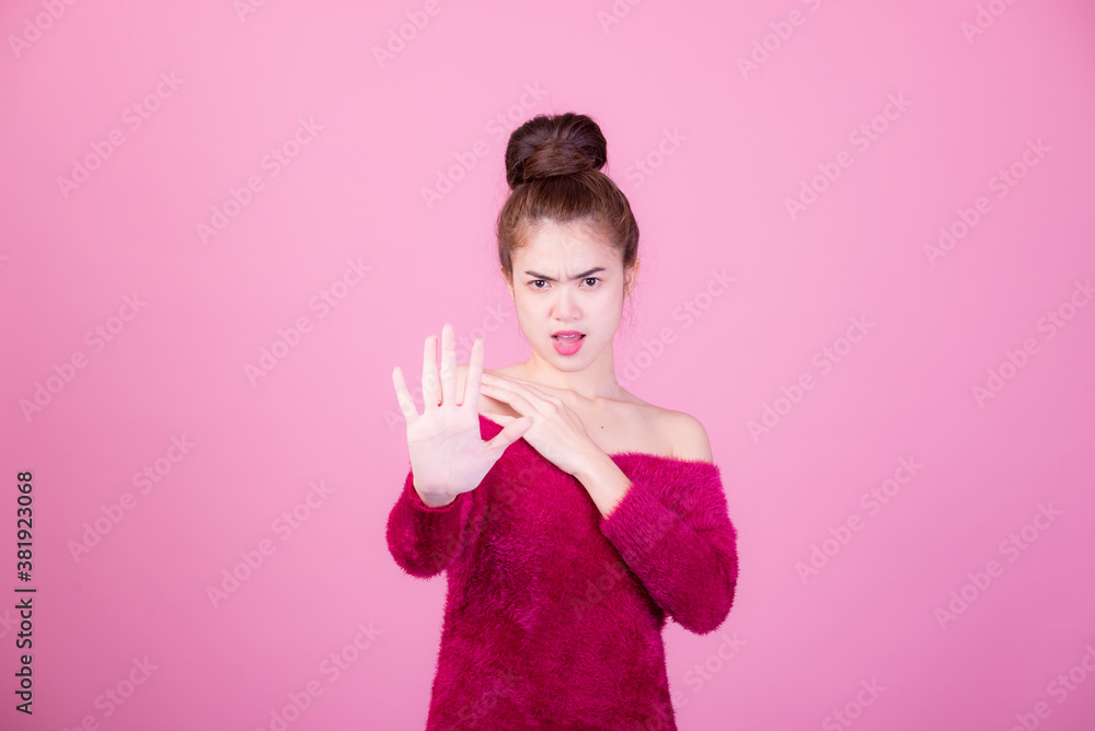 Portrait of beautiful asia young woman, on pink color background with copy space. Human face expressions, emotions feelings, body language,beauty and fashion concept. Portrait of beautiful asia young woman, on pink color background with copy space. Human face expressions, emotions feelings, body language,beauty and fashion concept.