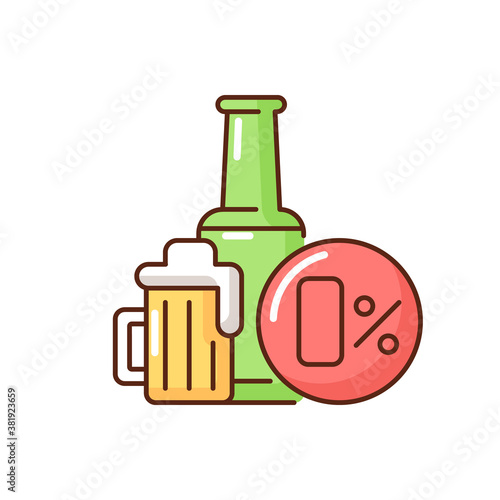Non alcoholic beer RGB color icon. Safe drink. Bottled spirit in bar. Liquid in pub menu. No level of alcohol in beverage. Soft drink. Product in bottle for party. Isolated vector illustration