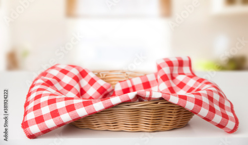 Picnic basket on the table photo