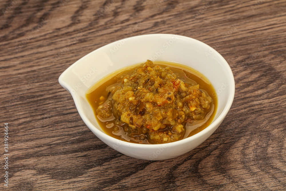 Green spicy sauce in the bowl