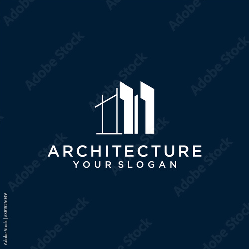 Building inspirational with line art style and gold color Vector logo