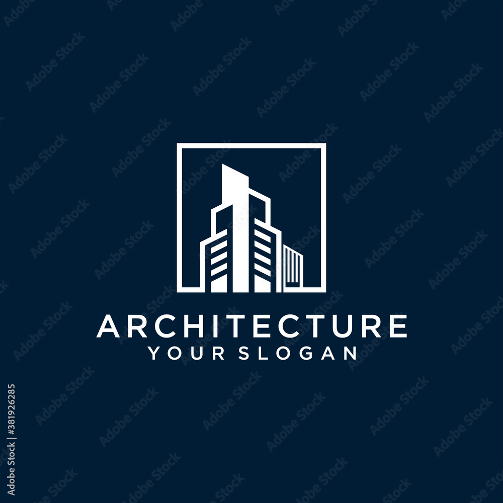 Building inspirational with line art style and gold color Vector logo Building inspirational with line art style and gold color Vector logo