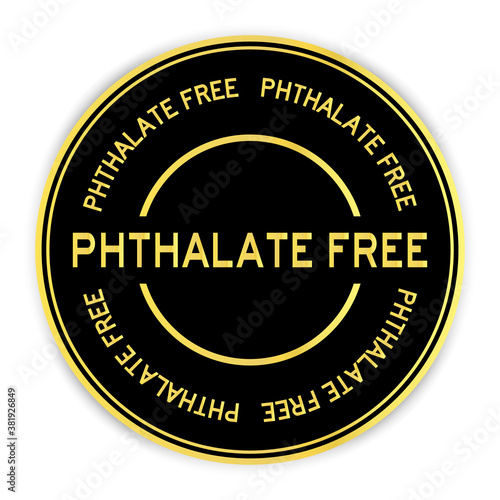 Black and gold color round sticker with word phthalate free on white background