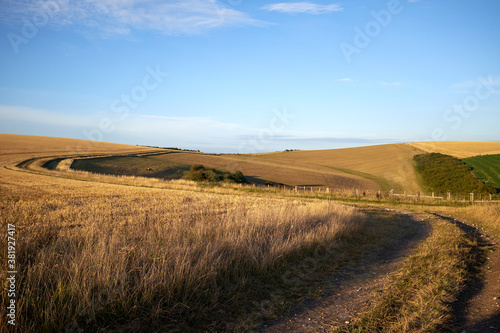 Farm tracks through open countryside on South Downs way  East Sussex