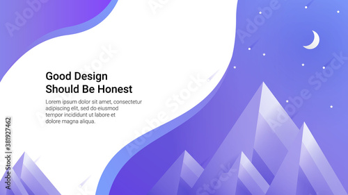 Illustration mountains background modern flat design concept. The night atmosphere in the mountains. Creative design for social media, ad, web, banner, landing page, related to background.