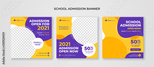 School admission square banner. Suitable for junior and senior high school promotion banner