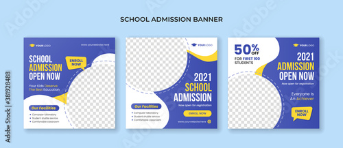 Set of school admission banners for social media post template