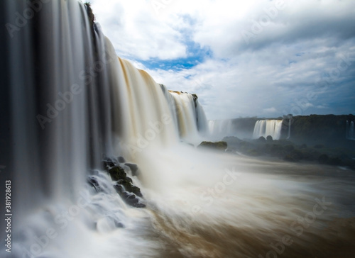 Huge Waterfall of Igua  u makes frontier with Brazil  Argentina and Paraguay