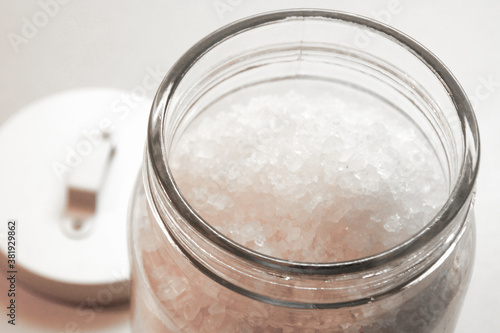 Sea salt in a glass jar.