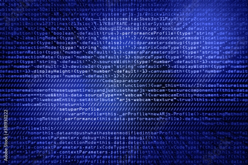 Binary code background. Javascript code blue background. Concept of new modern technology.