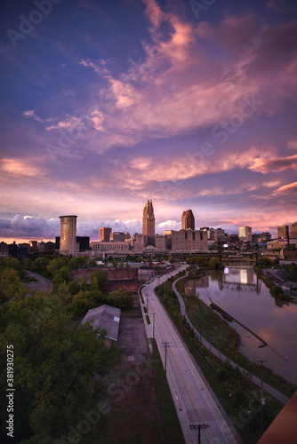 Cleveland Ohio Skyline during a beautiful sunset