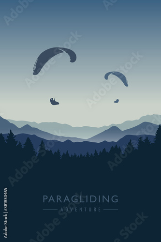 paragliding adventure on blue mountain background vector illustration EPS10