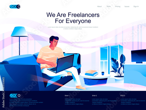 We are Freelancers for everyone isometric landing page. Self employed occupation, remote workforce isometry website. Freelancer working at home web concept, vector illustration with people character.